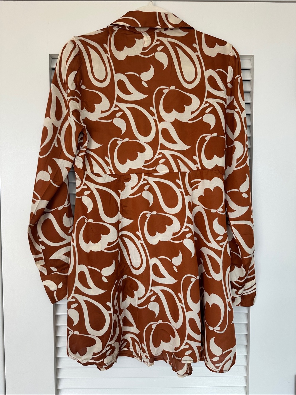 Urban Outfitters Renee Printed Button-Down Shirt Dress Brown Cream Size M - Picture 4 of 5